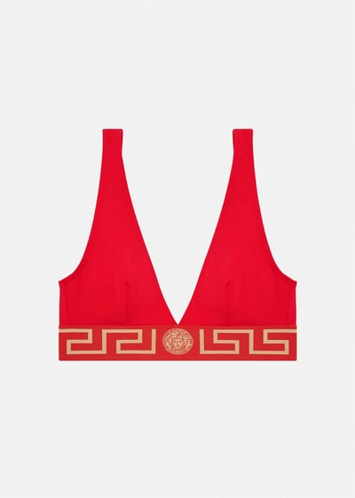 Shop Versace Greca Border Bikini Top In Red