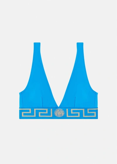 Shop Versace Greca Border Bikini Top In Blue