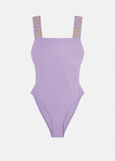 Shop Versace Greca Border One-piece Swimsuit In Violet