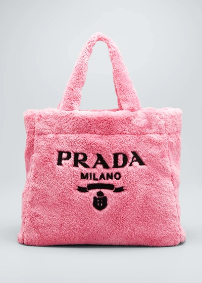 Prada Spunga Faux fur Logo Tote Bag In F0d4o Celeste Ner ModeSens