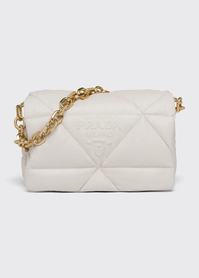 Shop Prada Quilted Napa Chain Shoulder Bag In White
