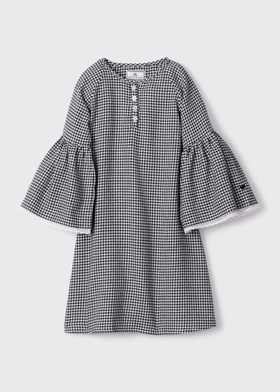 Shop Petite Plume Girl's Seraphine Houndstooth Lace-trim Nightgown In Black
