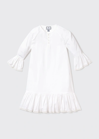 Shop Petite Plume Girl's Arabella Solid Cotton-blend Ruffle Nightgown In White