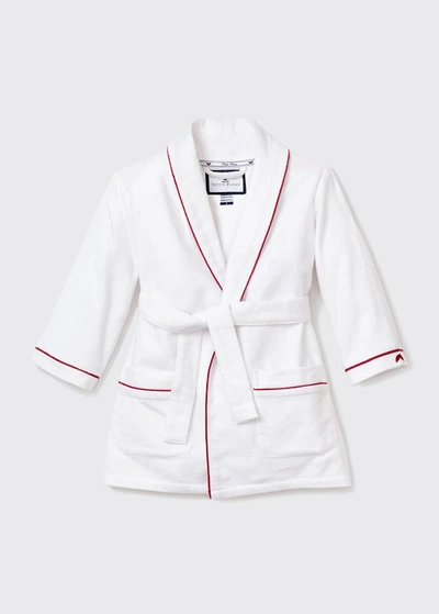 Petite Plume Kid's Solid Flannel Robe W/ Contrast Piping In White