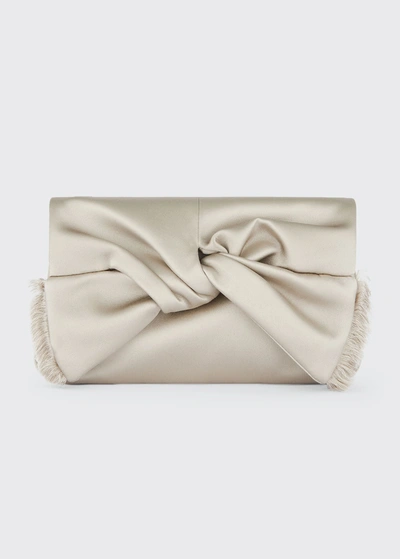 Shop Anya Hindmarch Bow Clutch Bag In Double Satin In Silver