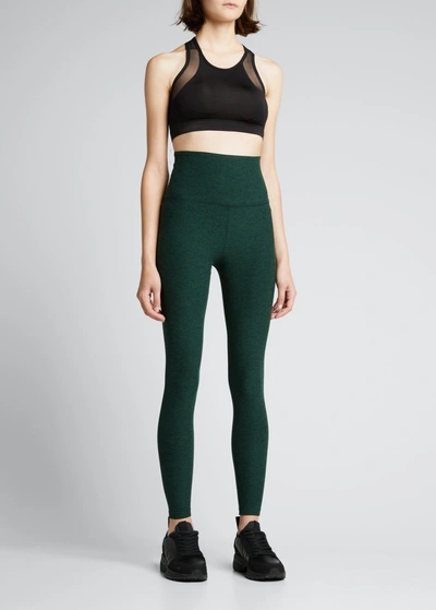 Shop Beyond Yoga Caught In The Midi High-waist Space-dye Leggings In Forest Green Pin