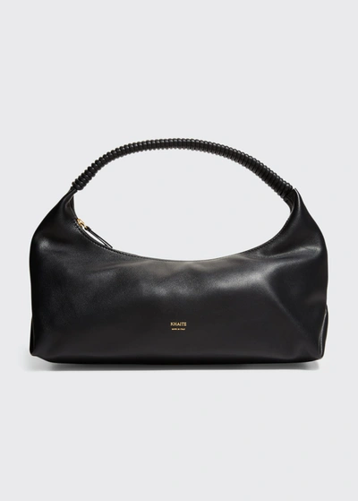 Shop Khaite Remi Leather Hobo Shoulder Bag In Black