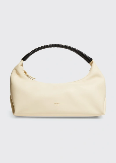 Shop Khaite Remi Leather Hobo Shoulder Bag In Cream