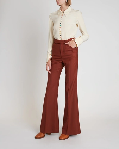 Shop Chloé Button-down Silk Shirt With Multicolored Recycled Buttons In Seedpearl Beige
