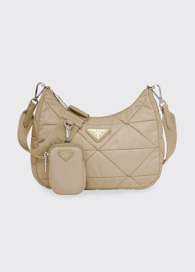 Shop Prada Triangle Quilted Shoulder Bag In F0076 Celeste