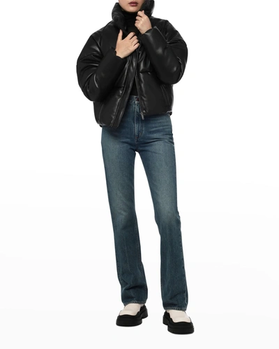 Shop Apparis Jemma Vegan Leather Short Puffer Jacket In Noir