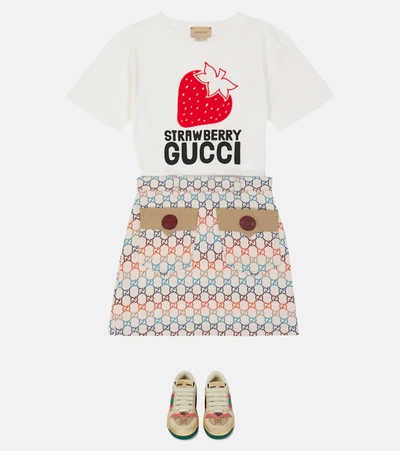 Shop Gucci Printed Cotton T-shirt In White/multicolor