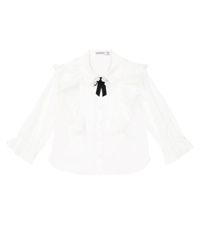 Shop Self-portrait Ruffle-trimmed Cotton Shirt In White