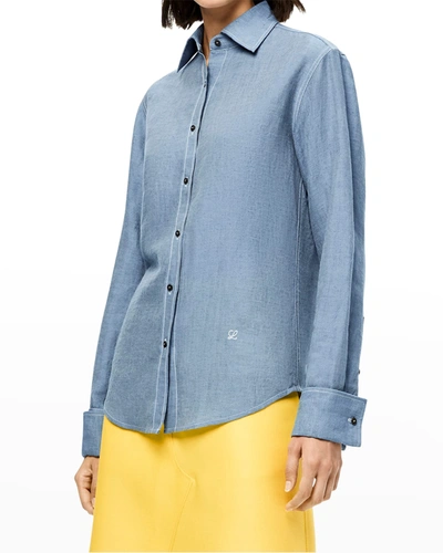Shop Loewe Linen Button-down Shirt In Blue Denim