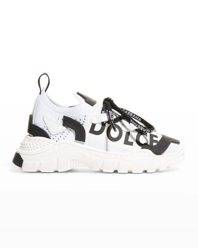 Shop Dolce & Gabbana Kid's Daymaster Mesh Knit Chunky Sneakers, Toddlers In 89697 Bianconero