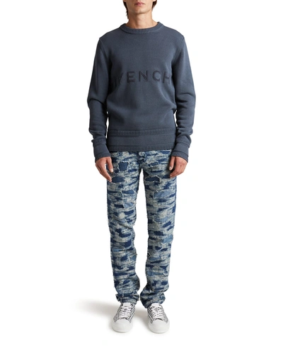 Shop Givenchy Men's Cotton Logo Crew Sweater In Blue/navy