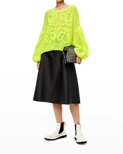 Shop Loewe Anagram-front Mohair Sweater In Neon Yello