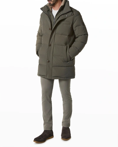 Shop Andrew Marc Men's Shelton Down Parka W/ Shearling Bib In Slate