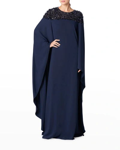 Shop Carolina Herrera Sequin-yoke Caftan Gown In Midnight Multi