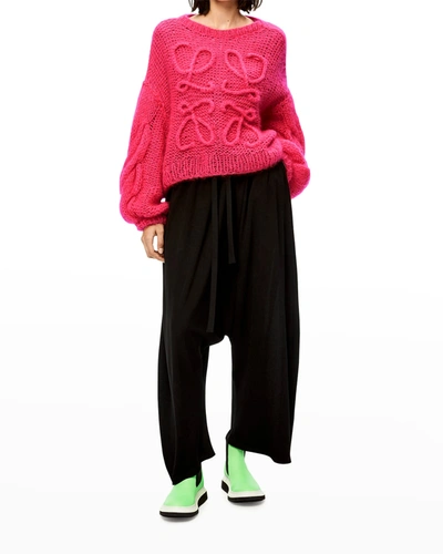 Shop Loewe Anagram-front Mohair Sweater In Fluo Pink