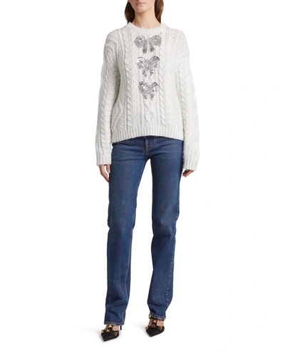 Shop Valentino Sequin Bows Metallic Sweater In White Multi