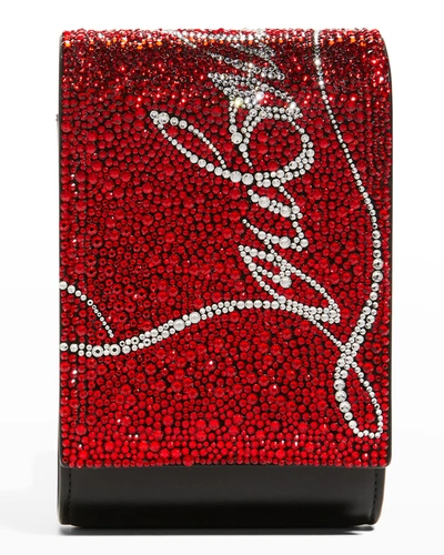 Shop Christian Louboutin Paloma Crystal Logo Phone Pouch Crossbody Bag In J972 Loubi Black