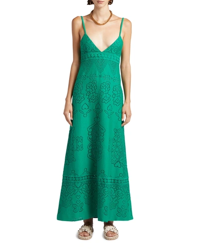Shop Valentino Floral Eyelet Knit Maxi Dress In Bt Green