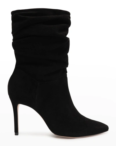 Shop Schutz Ashlee Ruched Suede Stiletto Boots In Black