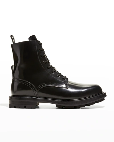 Shop Alexander Mcqueen Men's Shiny Leather Combat Boot In Black