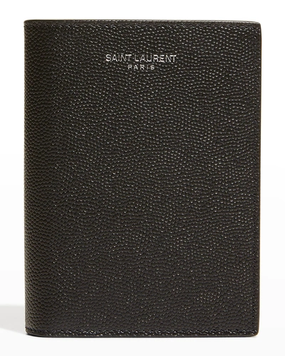 Saint Laurent Men's Ysl Pebbled Leather Wallet In Nero