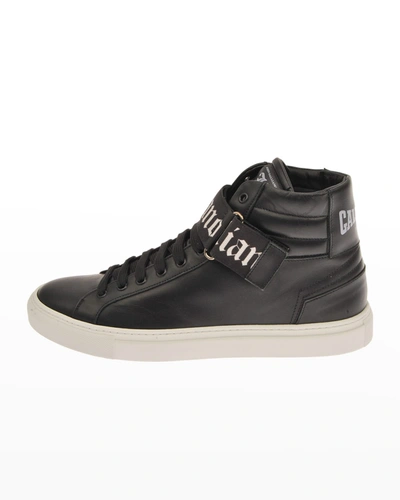 Shop John Galliano Paris Men's Logo Grip-strap High-top Sneakers In Black