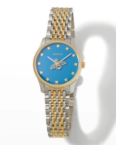 Shop Gucci 29mm Blue Dial Two-tone Bracelet Watch