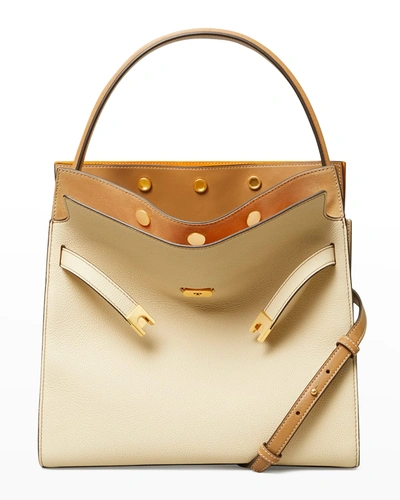 Shop Tory Burch Lee Radziwill Pebbled Leather Double Bag In New Moon