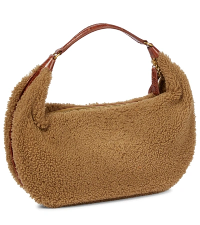 Shop Staud Sasha Shearling Shoulder Bag In Natural/tan