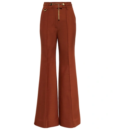Shop Zimmermann Tempo High-rise Wool-blend Pants In Toffee Brown