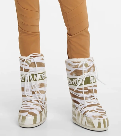 Shop Moon Boot Icon Zebra Snow Boots In White/ Sage