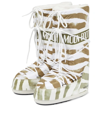 Shop Moon Boot Icon Zebra Snow Boots In White/ Sage