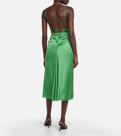 Shop Victoria Beckham Satin Midi Skirt In Emerald
