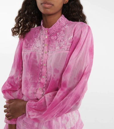 Shop Loveshackfancy Ronda Embroidered Cotton Blouse In Begonia Hand Dye