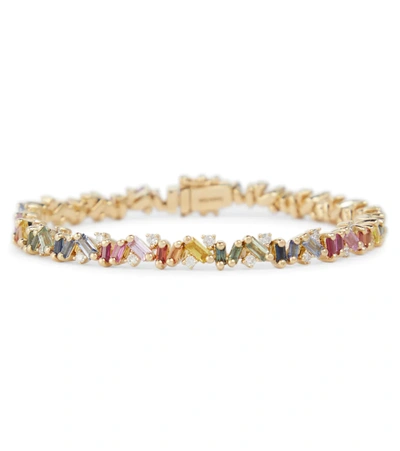 Shop Suzanne Kalan Fireworks 18kt Yellow Gold Bracelet With Diamonds And Sapphires In Rainbow
