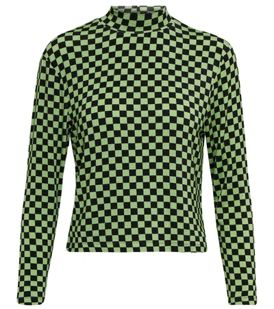 Shop Rixo London Tully Turtleneck Top In Checkerboard Green