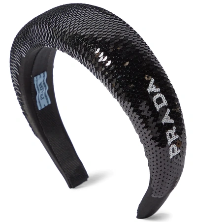 Prada Sequin-embellished Logo-detail Headband In Nero+bianco