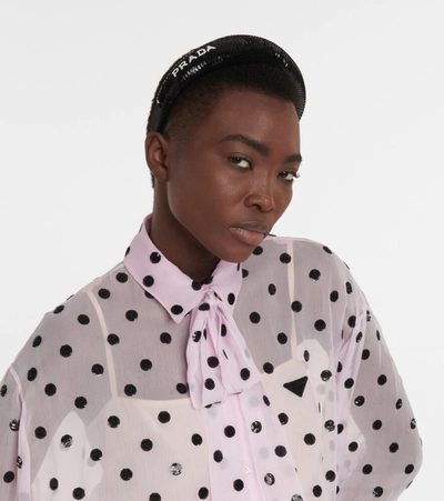 Prada Sequin-embellished Logo-detail Headband In Nero+bianco