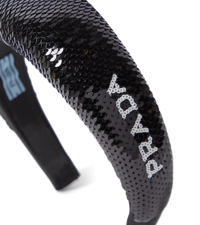 Prada Sequin-embellished Logo-detail Headband In Nero+bianco