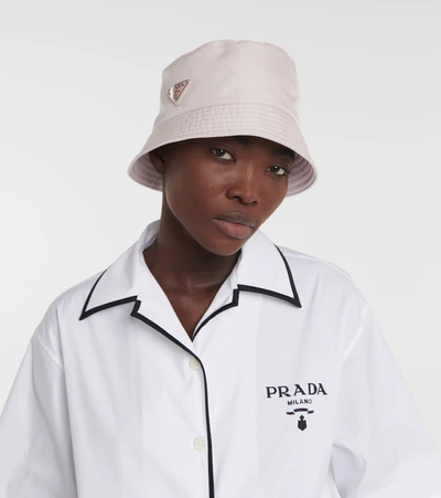 Prada Nylon Bucket Hat In Alabastro
