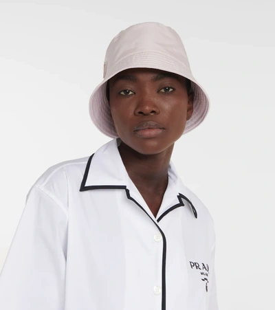 Prada Nylon Bucket Hat In Alabastro