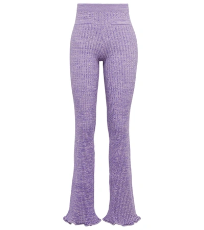 Shop Rabanne High-rise Ribbed-knit Pants In Mouline Ribs