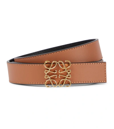 Shop Loewe Anagram Reversible Leather Belt In Tan/black/gold