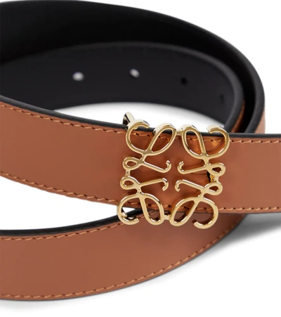 Shop Loewe Anagram Reversible Leather Belt In Tan/black/gold