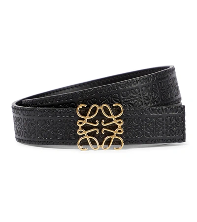 Shop Loewe Repeat Anagram Embossed Leather Belt In Black/gold